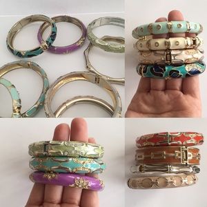 Set of 11 enamel hinge bangle bracelets sequin